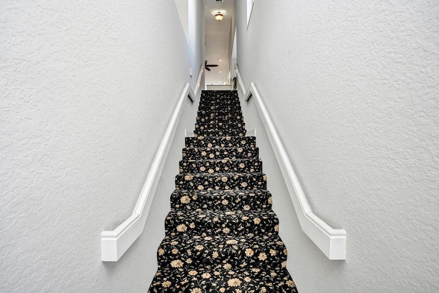 stairs with a textured wall