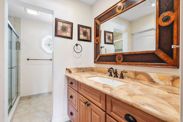 3980 Quail Ridge Dr Egret, Unit Egret, Boynton Beach, FL 33436 - full bath with vanity, baseboards, a stall shower, and tile patterned floors