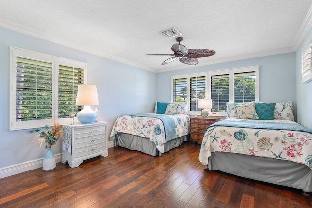 3980 Quail Ridge Dr Egret, Unit Egret, Boynton Beach, FL 33436 - bedroom featuring crown molding, hardwood / wood-style flooring, a textured ceiling, and visible vents