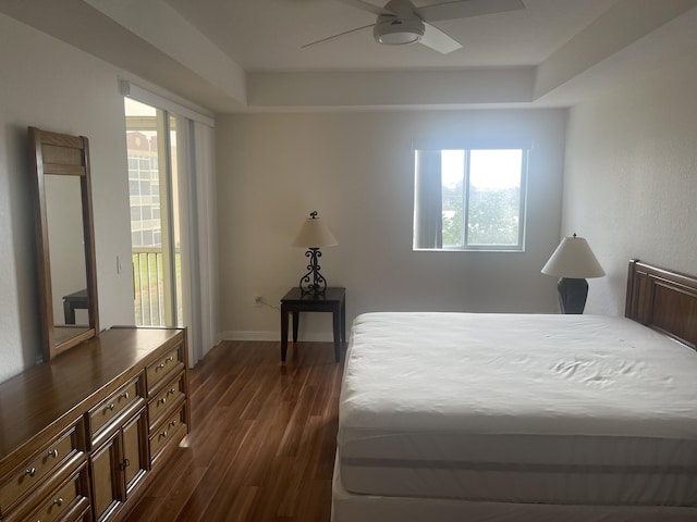 7727 Southampton Ter Unit 305, Tamarac, FL 33321 - bedroom with dark wood-type flooring, a ceiling fan, and access to outside