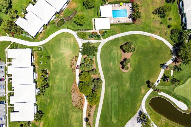 drone / aerial view with view of golf course