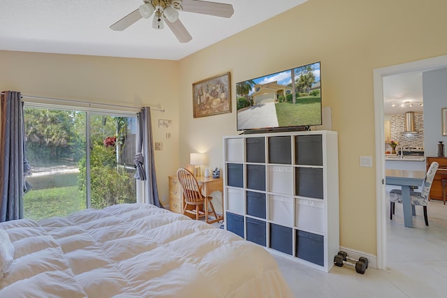 9681 Pine Trail Ct, Lake Worth, FL 33467 - bedroom with access to exterior, a ceiling fan, and tile patterned floors