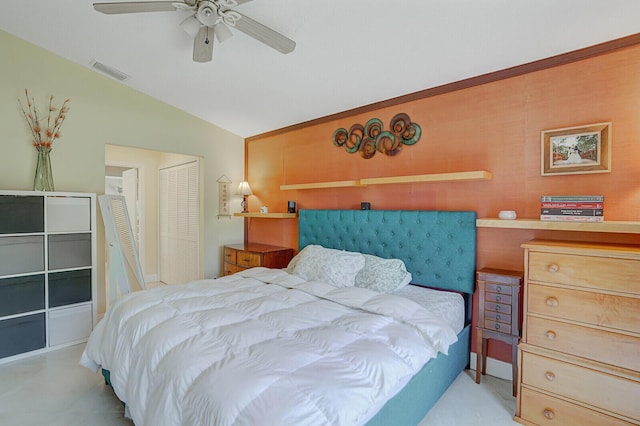 9681 Pine Trail Ct, Lake Worth, FL 33467 - bedroom featuring lofted ceiling, a ceiling fan, and a closet