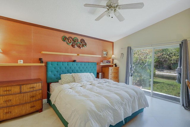 9681 Pine Trail Ct, Lake Worth, FL 33467 - bedroom with access to exterior, vaulted ceiling, and ceiling fan