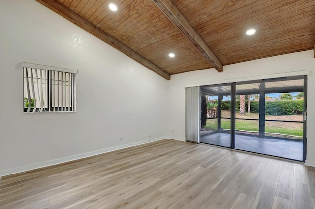 21065 Escondido Way, Boca Raton, FL 33433 - spare room with baseboards, wooden ceiling, light wood-style flooring, and recessed lighting