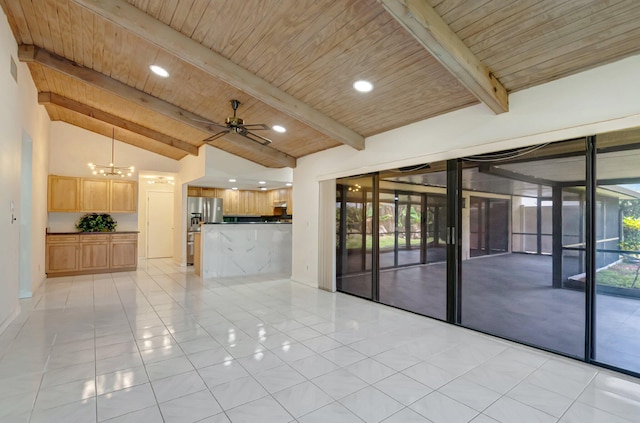 21065 Escondido Way, Boca Raton, FL 33433 - spare room featuring wood ceiling, healthy amount of natural light, light tile patterned flooring, a chandelier, and recessed lighting