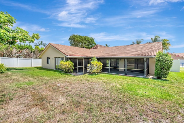 21065 Escondido Way, Boca Raton, FL 33433 - rear view of property with a tile roof, a sunroom, and stucco siding