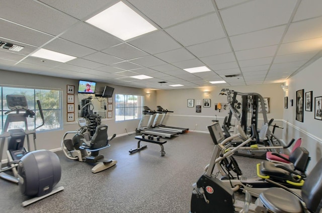 9214 Flynn Cir # 6, Boca Raton, FL 33496 - exercise room featuring baseboards, a drop ceiling, and visible vents