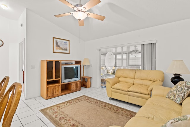 460 NW Turin Ct, Port Saint Lucie, FL 34986 - living area featuring ceiling fan, lofted ceiling, and light tile patterned flooring