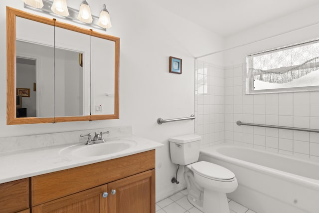 460 NW Turin Ct, Port Saint Lucie, FL 34986 - bathroom featuring vanity, tile patterned floors, toilet, baseboards, and shower / tub combination
