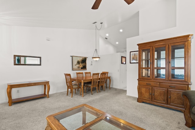 460 NW Turin Ct, Port Saint Lucie, FL 34986 - dining space featuring carpet floors, a ceiling fan, recessed lighting, and high vaulted ceiling