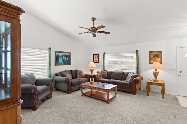 460 NW Turin Ct, Port Saint Lucie, FL 34986 - living room with ceiling fan, lofted ceiling, and carpet
