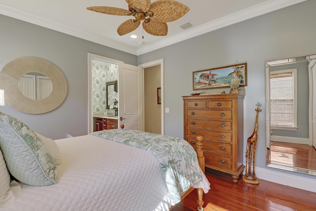 10841 SE Arielle Ter, Jupiter, FL 33469 - bedroom featuring crown molding, recessed lighting, baseboards, wood finished floors, and visible vents