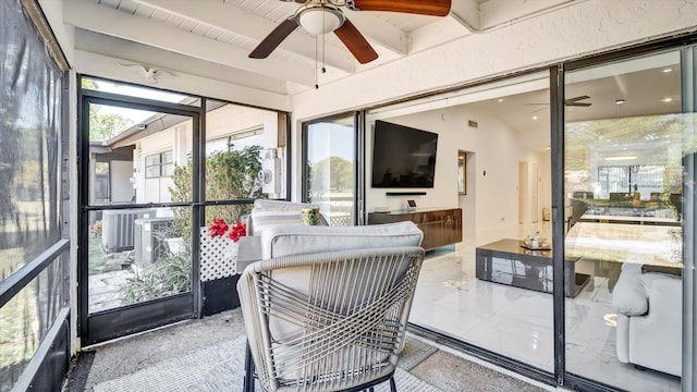6320 Wedgewood Ter Unit 6320, Tamarac, FL 33321 - sunroom with ceiling fan and beam ceiling