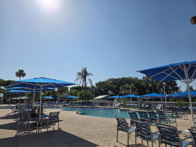 pool featuring a patio area and fence