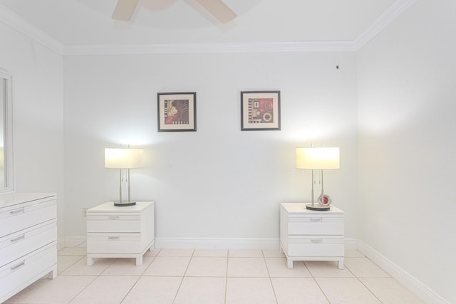22031 SW 127th Ave, Miami, FL 33170 - sitting room featuring crown molding, a ceiling fan, baseboards, and light tile patterned floors