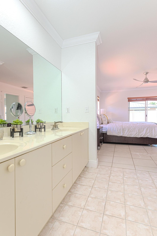 22031 SW 127th Ave, Miami, FL 33170 - ensuite bathroom featuring crown molding, tile patterned flooring, double vanity, and ceiling fan