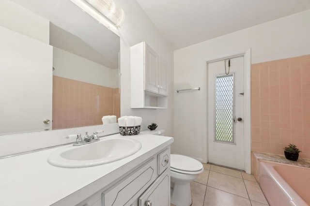 full bath featuring toilet, tile patterned flooring, and vanity
