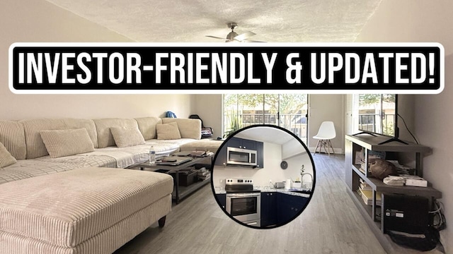 2925 SW 22nd Ave Unit 2030, Delray Beach, FL 33445 - living room featuring wood finished floors, a ceiling fan, and healthy amount of natural light