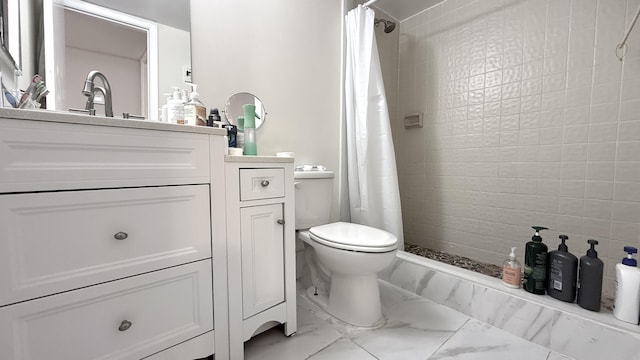 2925 SW 22nd Ave Unit 2030, Delray Beach, FL 33445 - full bathroom with marble look tiles, toilet, tiled shower, and vanity