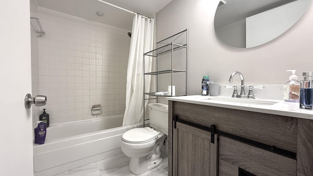 2925 SW 22nd Ave Unit 2030, Delray Beach, FL 33445 - full bathroom featuring toilet, marble finish floors, shower / tub combo with curtain, and vanity