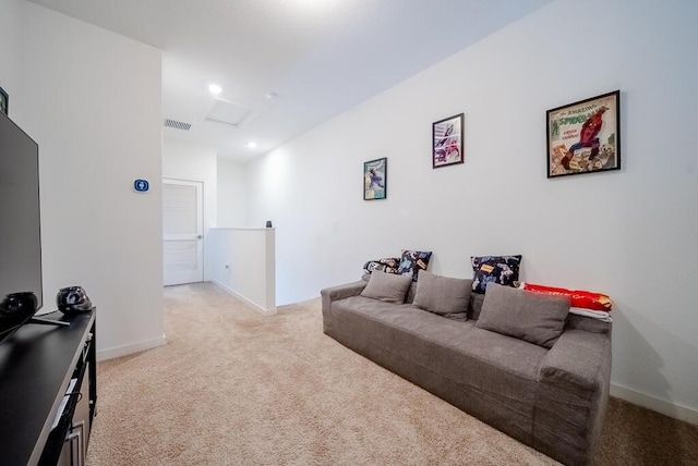 8633 Via, Mar Rosso, Lake Worth, FL 33467 - living area featuring light colored carpet, attic access, recessed lighting, baseboards, and visible vents