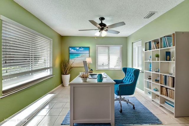 5154 Privet Pl Unit A, Delray Beach, FL 33484 - home office with ceiling fan, light tile patterned floors, and a textured ceiling