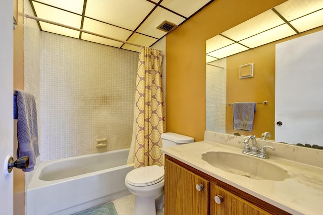 3301 NW 47th Ter Unit 410, Lauderdale Lakes, FL 33319 - full bathroom featuring shower / bath combination with curtain, toilet, visible vents, tile patterned flooring, and vanity