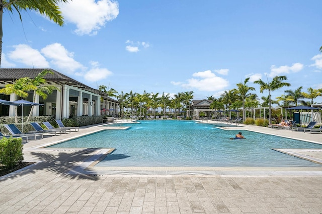 pool with a patio area