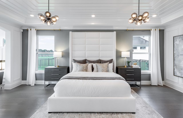 20136 Se Bridgewater Drive Livingston Model, Jupiter, FL 33458 - bedroom featuring baseboards, a notable chandelier, and dark wood-type flooring