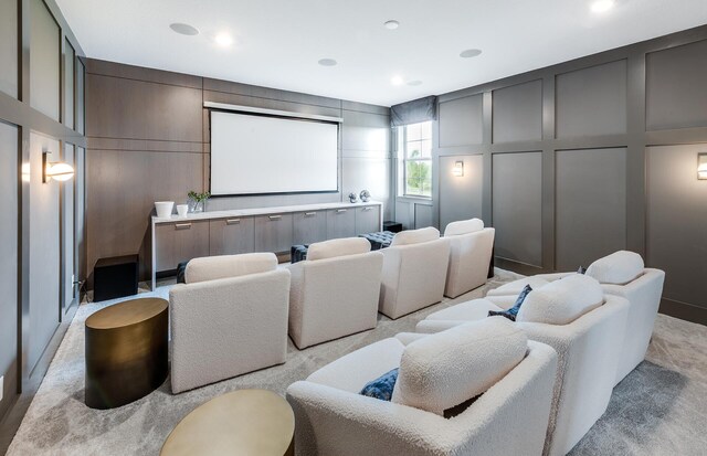 20136 Se Bridgewater Drive Livingston Model, Jupiter, FL 33458 - home theater room with recessed lighting, a decorative wall, and light carpet