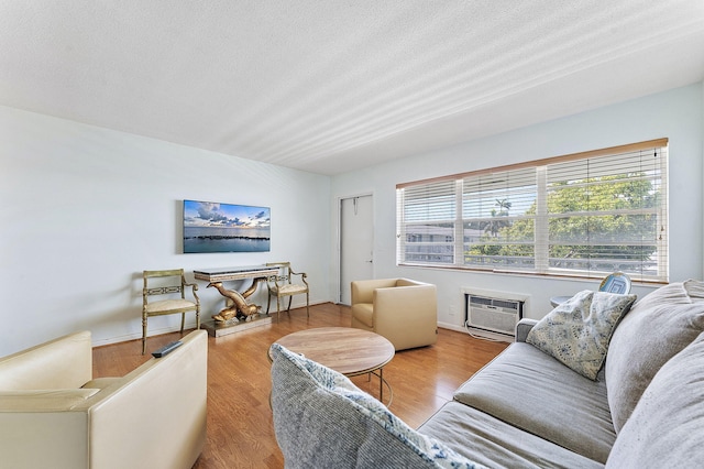 2520 S Federal Hwy Unit 14, Boynton Beach, FL 33435 - living room featuring a textured ceiling, a wall unit AC, and wood finished floors