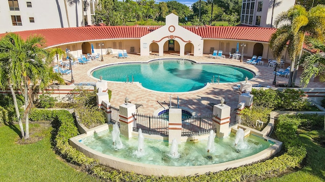 pool with a patio