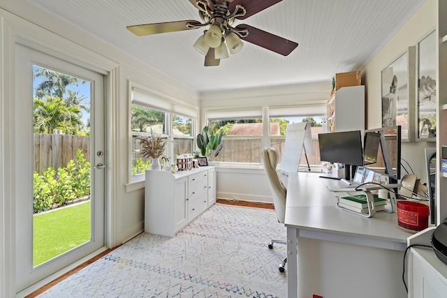 home office featuring a ceiling fan