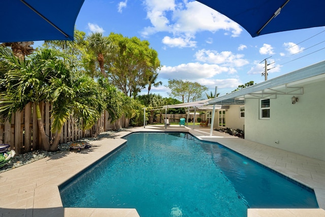 view of pool with a patio and a fenced backyard
