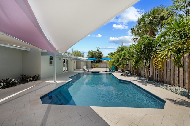 view of pool featuring a patio and a fenced backyard