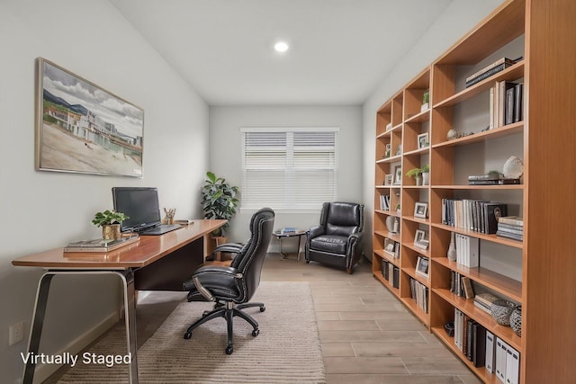 office featuring recessed lighting and wood finished floors