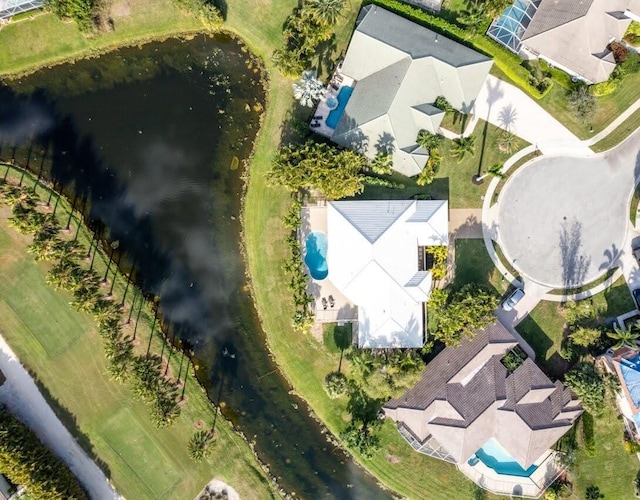 aerial view featuring a water view