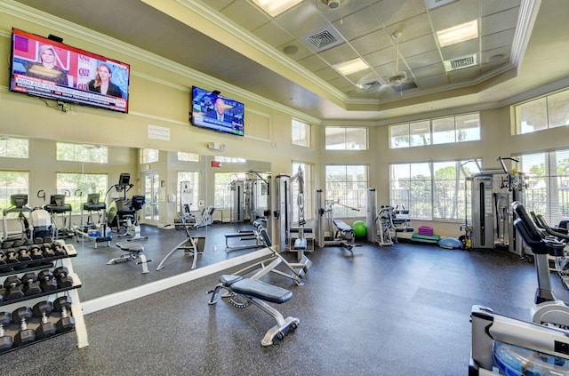workout area with ornamental molding