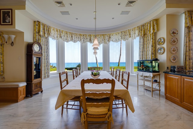 dining area with visible vents, plenty of natural light, and marble finish floor