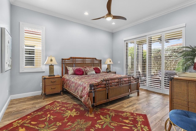 10245 SW Reggiani Rd, Port Saint Lucie, FL 34986 - bedroom with access to outside, baseboards, ornamental molding, and wood finished floors