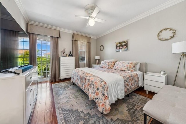 8292 NW 9th Ave, Boca Raton, FL 33487 - bedroom featuring crown molding, wood finished floors, access to outside, and ceiling fan