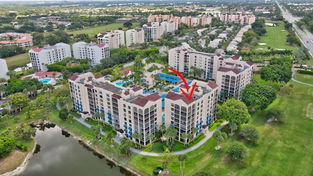 7578 Regency Lake Dr Unit 702, Boca Raton, FL 33433 - birds eye view of property featuring a water view and golf course view