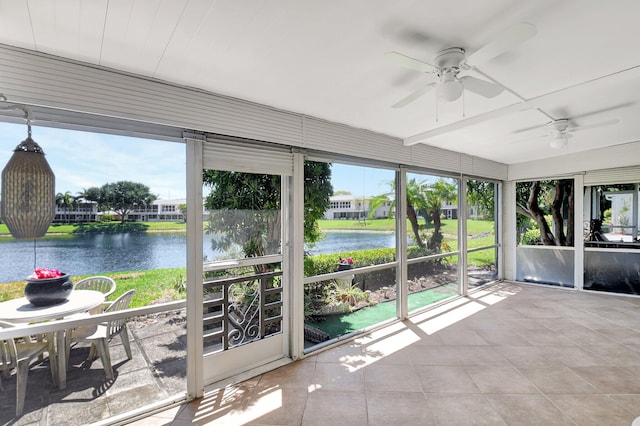 1341 NW 19 Th Ter Unit A, Delray Beach, FL 33445 - sunroom / solarium with a ceiling fan, a water view, and healthy amount of natural light