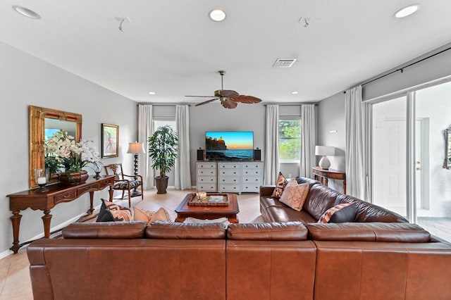 2256 Ridgewood Ct, Royal Palm Beach, FL 33411 - living room featuring a ceiling fan, recessed lighting, and light tile patterned flooring