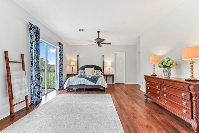 2256 Ridgewood Ct, Royal Palm Beach, FL 33411 - bedroom with access to outside, wood finished floors, and a ceiling fan