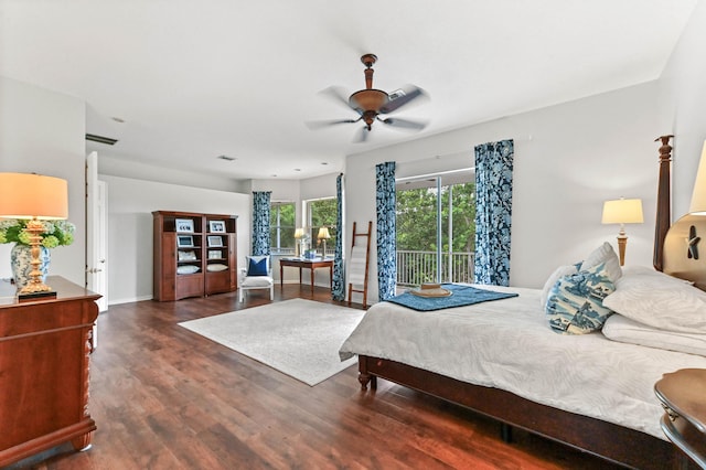 2256 Ridgewood Ct, Royal Palm Beach, FL 33411 - bedroom with access to outside, wood finished floors, and a ceiling fan