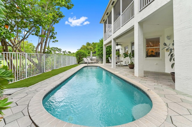2256 Ridgewood Ct, Royal Palm Beach, FL 33411 - view of swimming pool featuring a patio area, a fenced backyard, and ceiling fan