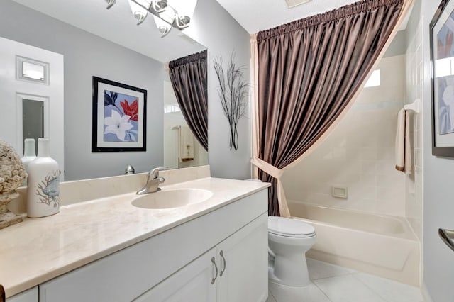 full bathroom featuring tile patterned floors, vanity, toilet, and shower / bath combination with curtain