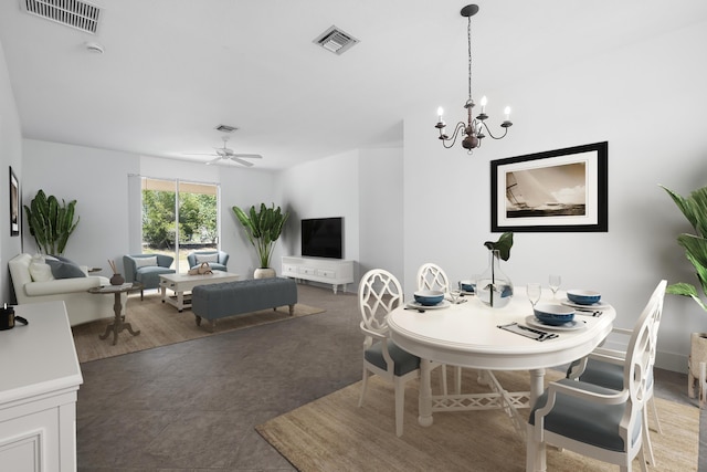 565 SW Feldman Ave N, Port Saint Lucie, FL 34953 - dining area featuring visible vents and ceiling fan with notable chandelier